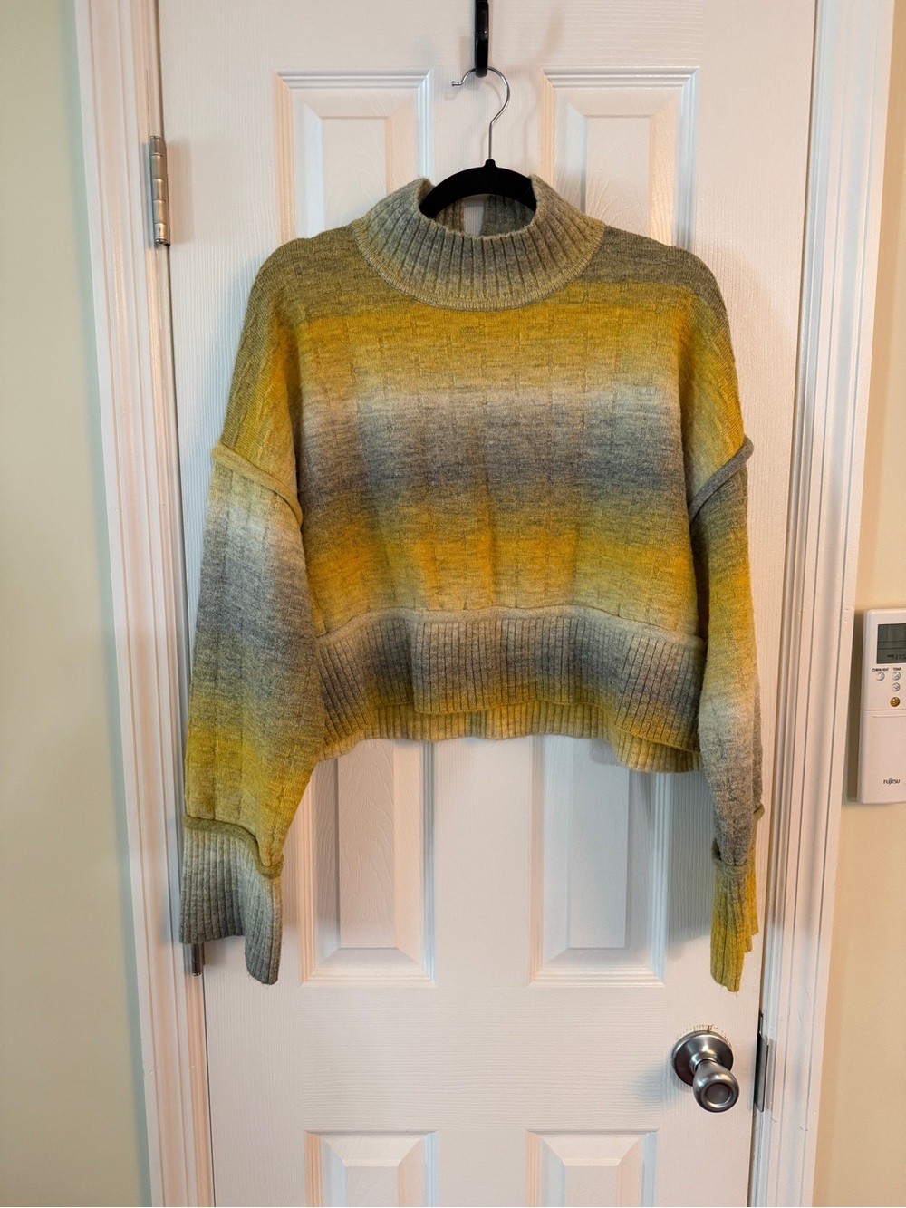 Pilcro Ombre Cropped Turtleneck Sweater in Yellow and Gray